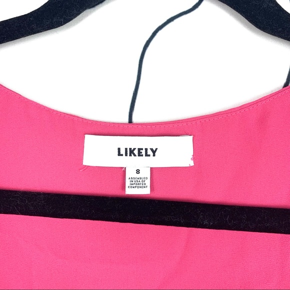 Likely Brason Pink Ruffle Trim V Neck Cap Sleeve Mini Dress Size 8 - Picture 5 of 7